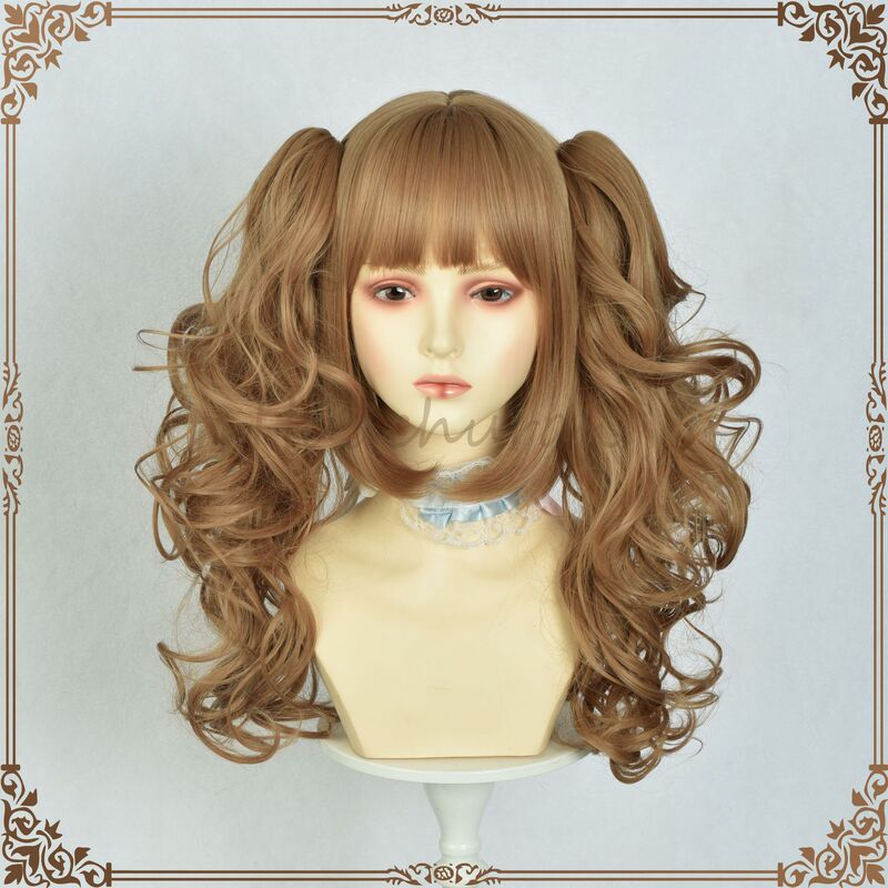 Dark Brown Elegant Retro Roman Roll Horsetail Double Fiber Heat Resistant Women Lolita Tiger Mouth Clip Wig Full Head Cover