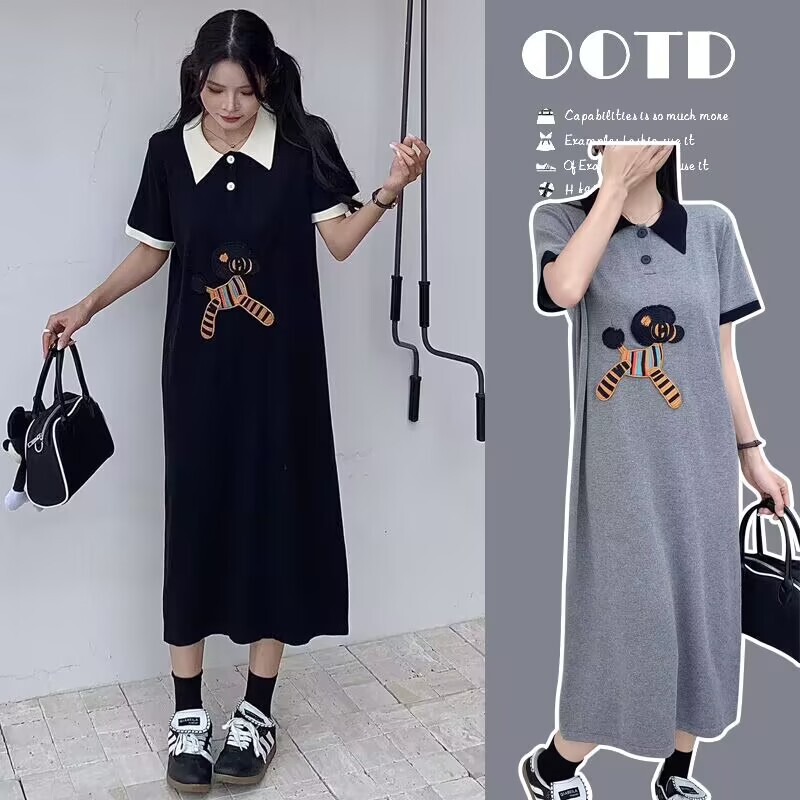 Maternity Wear Summer 2026 New Style French Short-Sleeved Straight Dress Loose Fit to Cover the Belly Plus Size Cute Nursing Dress