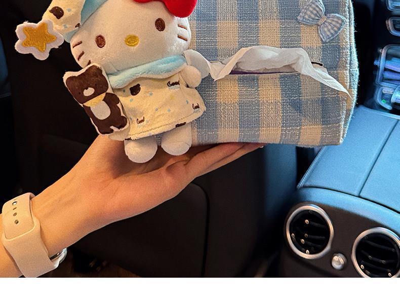 Car Tissue Box, Cute Pajama-Style Hello Kitty Paper Tissue Holder, Hanging on the Back of Car Seat