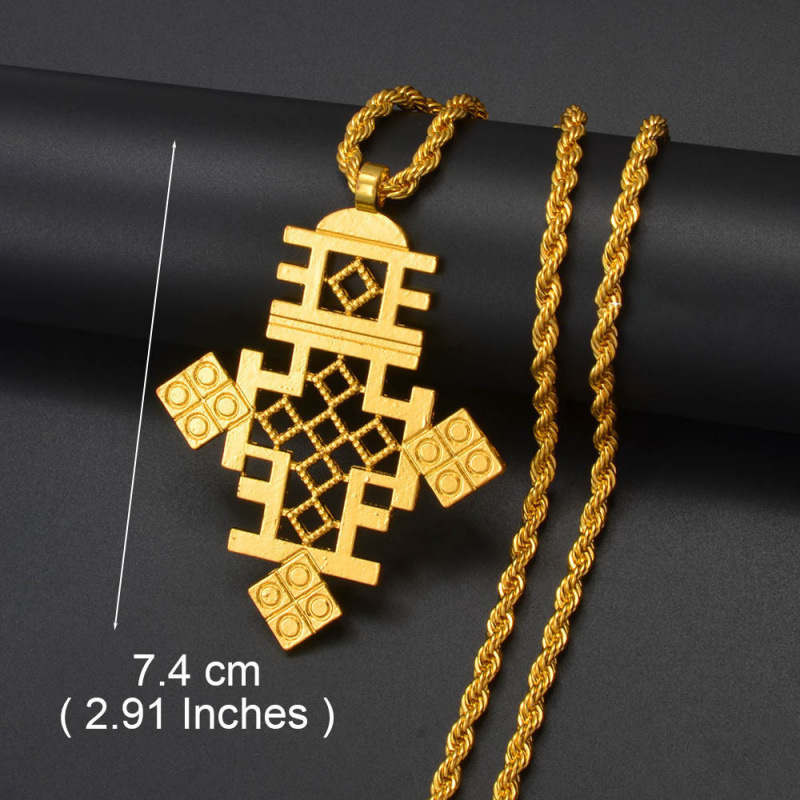 Annio Ethiopian Gold Color Cross Charms Pendant Necklaces Af|undefined