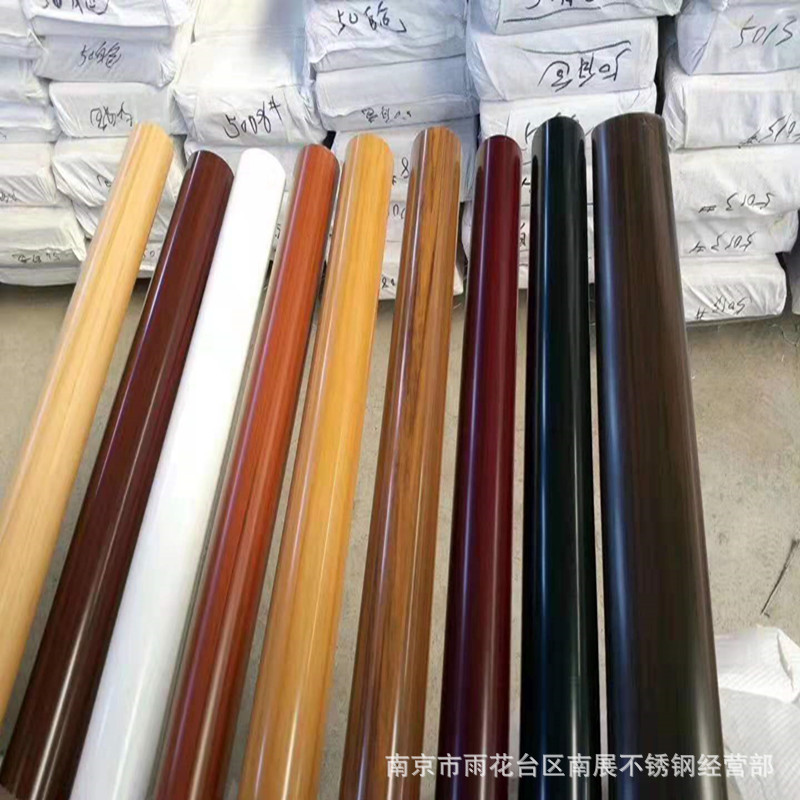 高分子PVC不锈钢楼梯扶手立柱护栏配件圆形仿实木纹热弯靠墙扶手