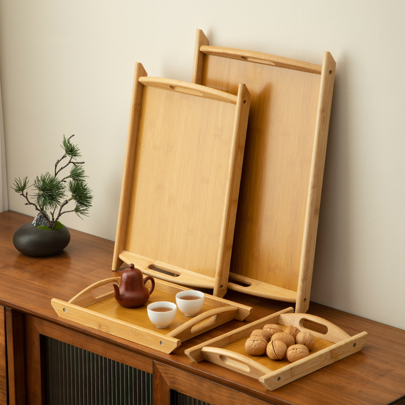 Rectangular Bamboo Wooden Tray, Household Dish Plate, Hotel Commercial Use, Homestay Dining Plate, Double-Ear Barbecue Plate, Serving Plate