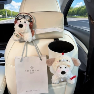 2026 New Model West Highland Car Trash Can and Tissue Box Two-In-One Hanging Car Interior Storage Tissue Bag Cute for Women