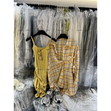 MISSMM韩版2024夏季新款辣妹褶皱吊带连衣裙+复古格子衬衫两件套