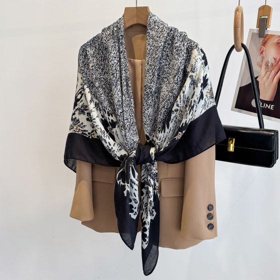European and American Foreign Trade Fashion Cotton and Linen Hand-feel Large Square Scarf Women's Retro Ethnic Style Geometric Square Scarf All-match Scarf Tide