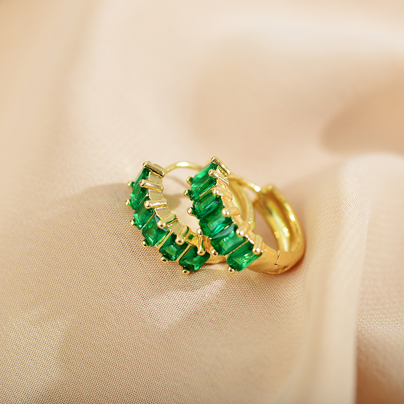 Artistic Geometric Copper Gold Plated Zircon Earrings 1 Pair