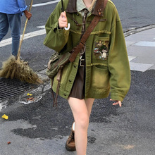 2025秋新款刺绣牛仔外套女设计感小众美式复古小个子学院风夹克