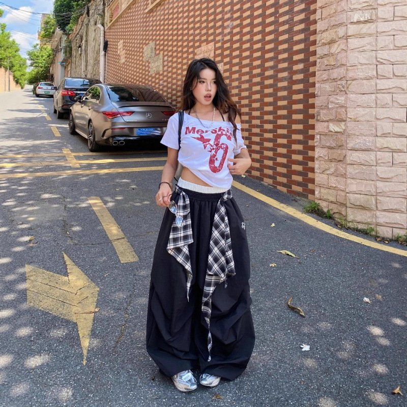 Hip-Hop Street Dance Layered Design Detachable Wide-Leg Pants for Women Loose American Style Drape Casual Floor-Length Trousers Trendy