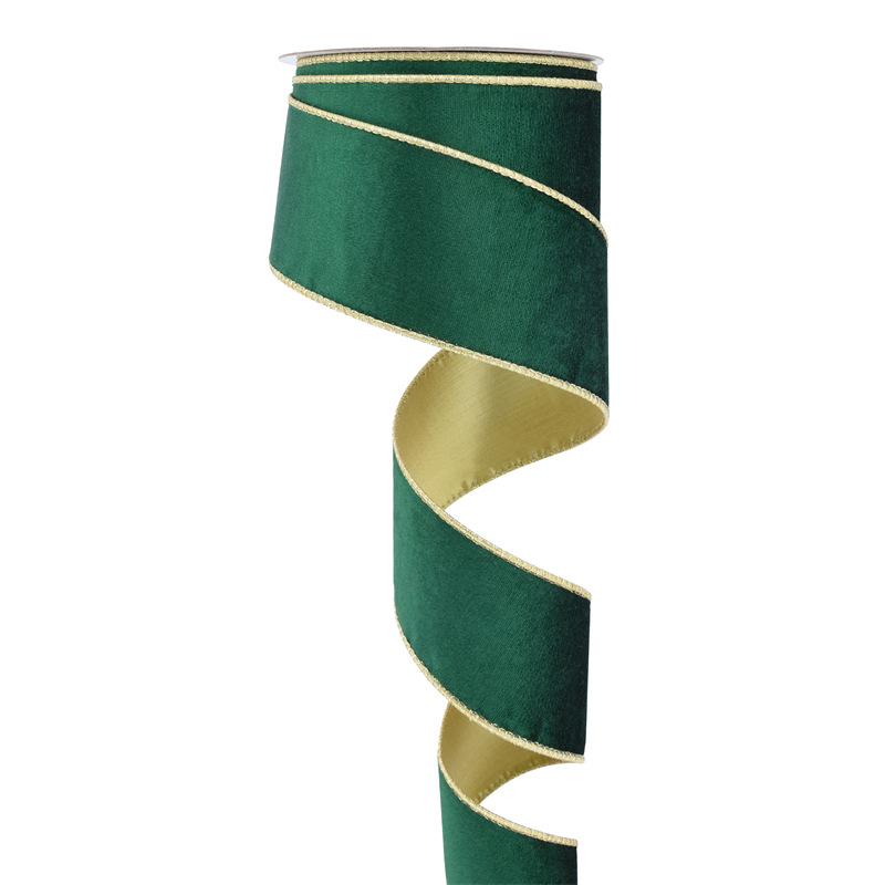 Transfronterizos clásicos rojos y verdes bordes de cinta de terciopelo decoración de árbol de Navidad dibujo cinta de arco de regalo cinta de terciopelo