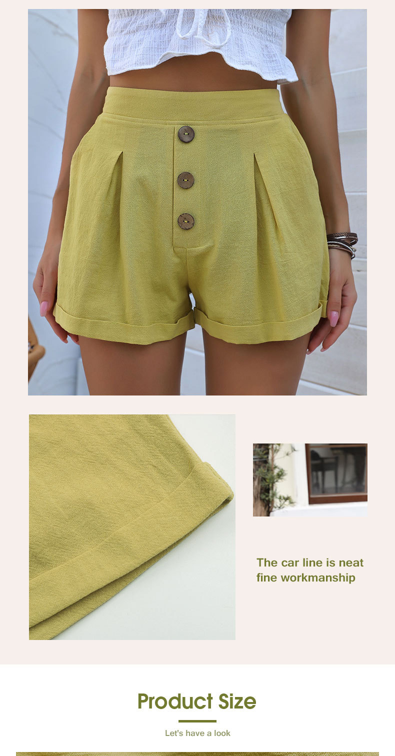 Button Decorations Cotton Linen Shorts - Shorts - Uniqistic.com