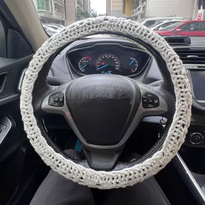 Cross-Border Car Interior Handmade: Steering wheel cover - white-flower-steering-wheel-cover-1pcs-36-40cm