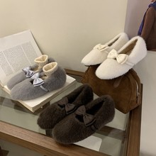 24A30-2~内增高~法式玛丽珍毛毛鞋女鞋子2025年秋冬新款加绒棉鞋
