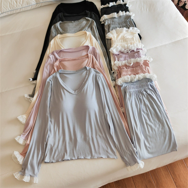 Pijama, autumn long-sleeve, trousers, solid breast pads, set