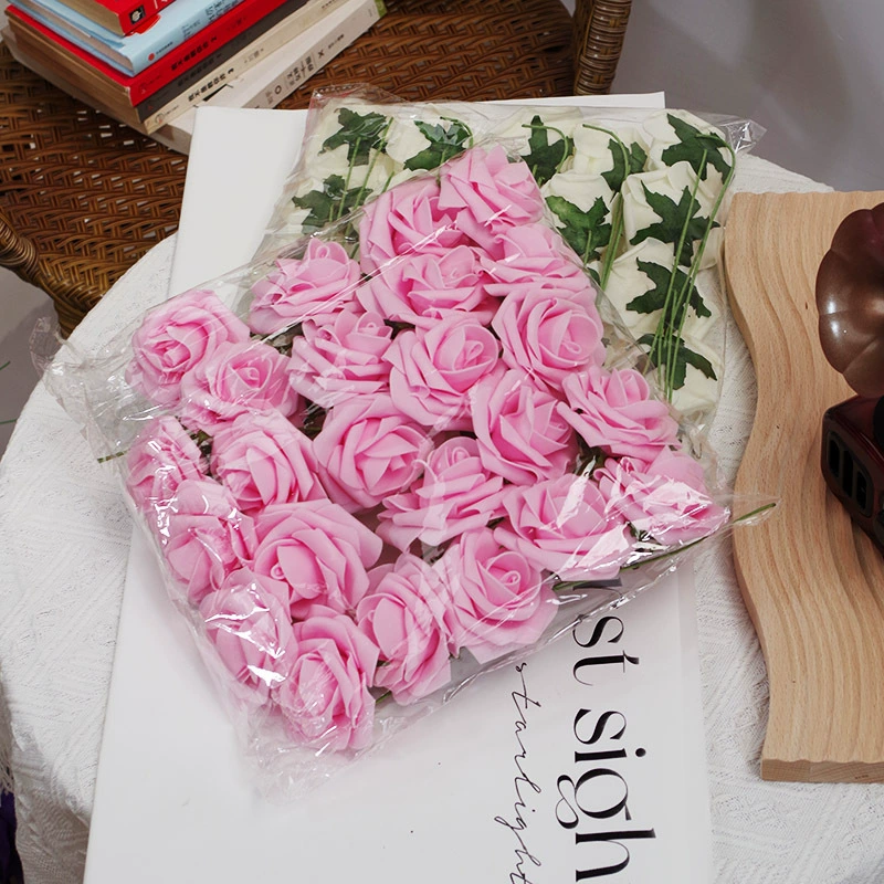 7cm с поддержкой и полюсом, цветочная головка, искусственный цветок, пена, полиэтиленовая цветочная роза, фотостудия, свадебный цветок, украшение на стену, искусственная роза