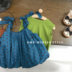 女童花苞背帶裙蝴蝶結吊帶圓點韓版洋氣公主裙子夏季小女孩寶寶潮