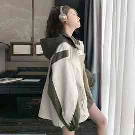 撞色拼接连帽冲锋衣外套女早秋2025超火韩系休闲百搭工装风衣爆款