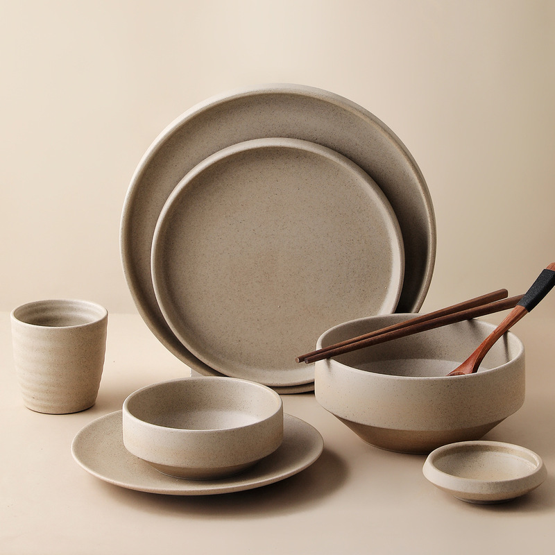 Tableware Set for One Person, Japanese-Style Stoneware Dishes, Rice Bowls, Tea Cups, B&B Hotel, Retro Wabi-Sabi Style Ceramics