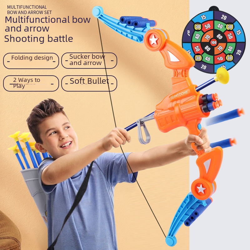 Multifunctional Foldable Bow and Arrow Set with Soft Balls for Indoor and Outdoor Combat Toys for Boys
