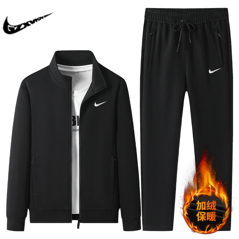 New Autumn and Winter Casual Sportswear Suit for Men, Stand-Up Collar Cardigan Sweatshirt, Long Pants, Fitness Wear, Fleece-Lined and Thickened Two-Piece Set