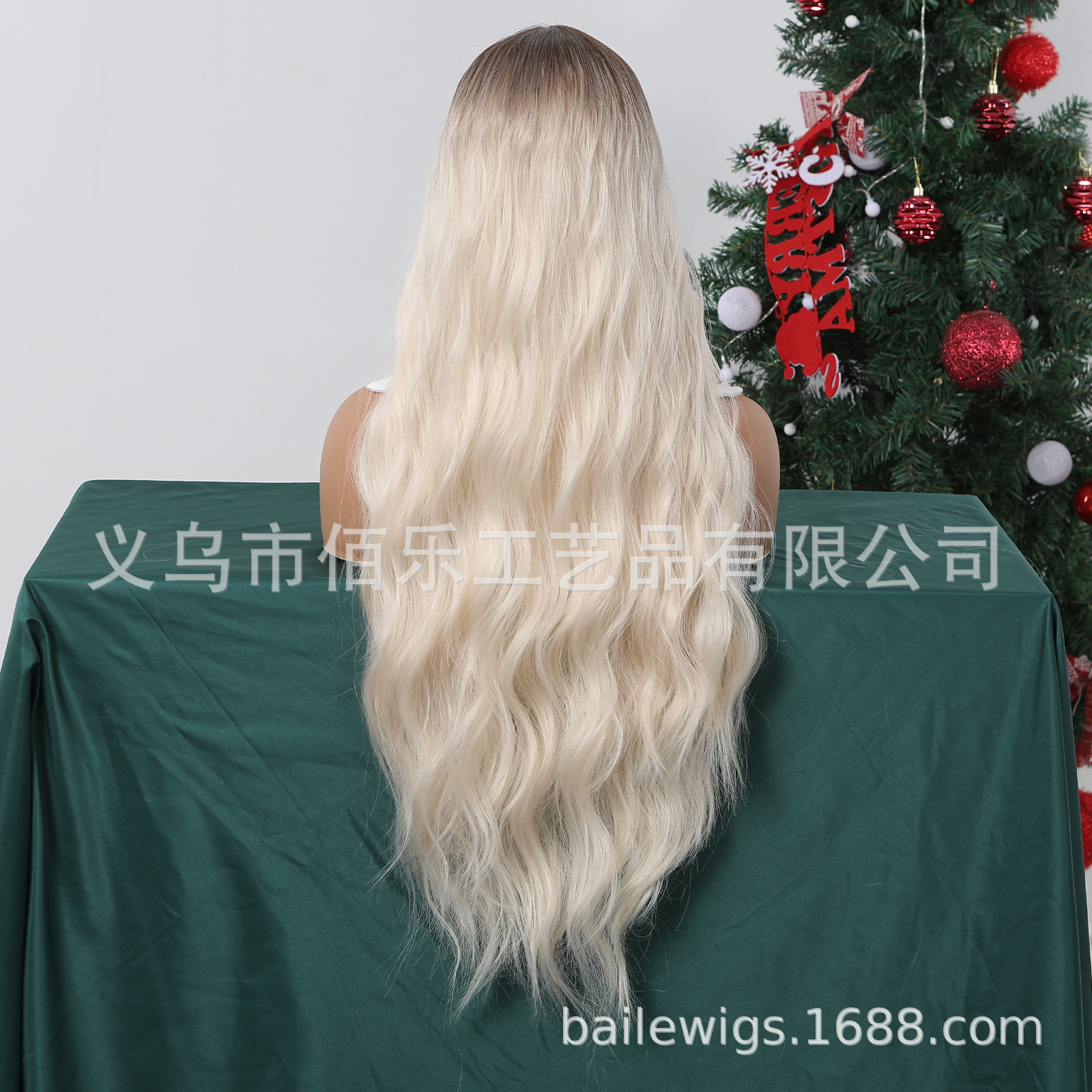 Peluca de Navidad de estilo europeo y americano blanco dorado superior gradiente flequillo onda grande pelo largo y rizado pelo completo cubierta de la cabeza