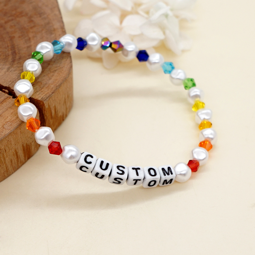 Bohemian Letter Artificial Crystal Imitation Pearl Beaded Womenu0027S Bracelets 1 Piece