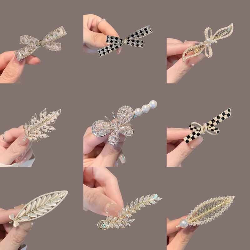 Korean Fashion Bowknot Pearl Rhinestone Duckbill Clip 2026 New Elegant Hairpin Internet Celebrity Bangs Side Clip