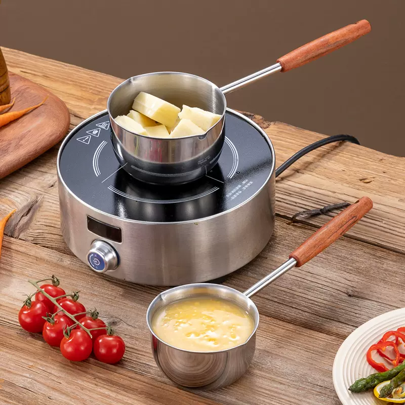 304不锈钢泼油锅淋热油锅加长木柄平底锅小煎锅迷你加厚钢柄油锅