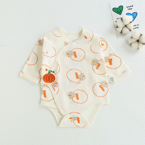 Baby triangle harem long-sleeved men's and women's baby clothes spring and autumn crawling clothes pure cotton one-piece pajamas to go out