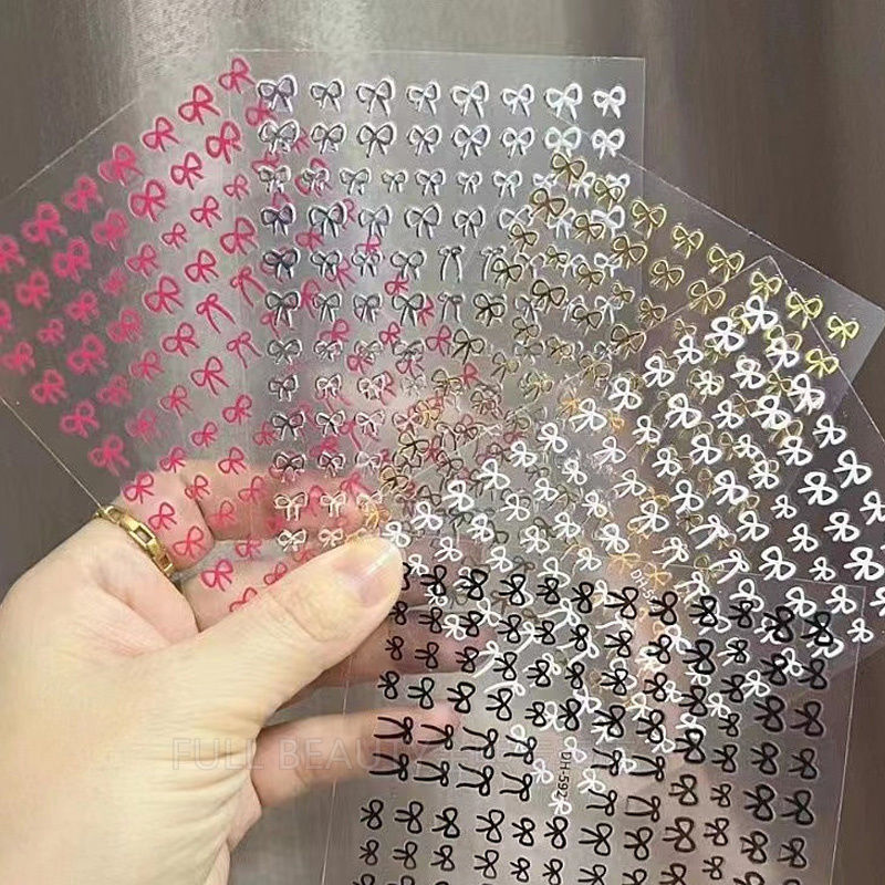 New bow nail stickers ins Net red Japanese hand-painted black and white bow simple cute 3D nail stickers