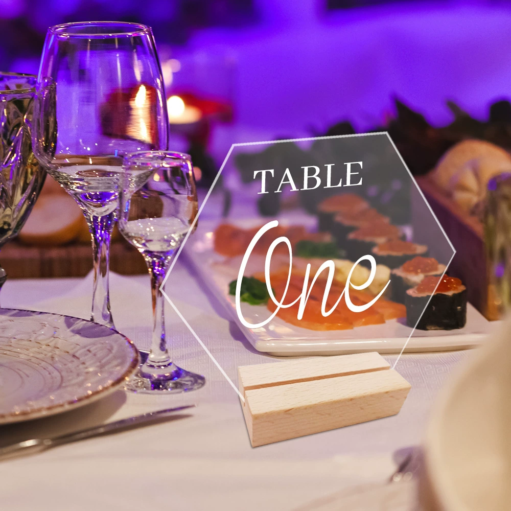BT052 three-dimensional transparent hexagonal acrylic wedding party table number board table seat DIY mirror table table