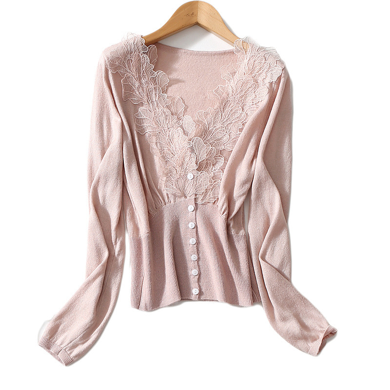 Autumn New Style Chanel Style Lace Stitching Slimming Short Wool Sweater Knitted Cardigan Jacket for Women