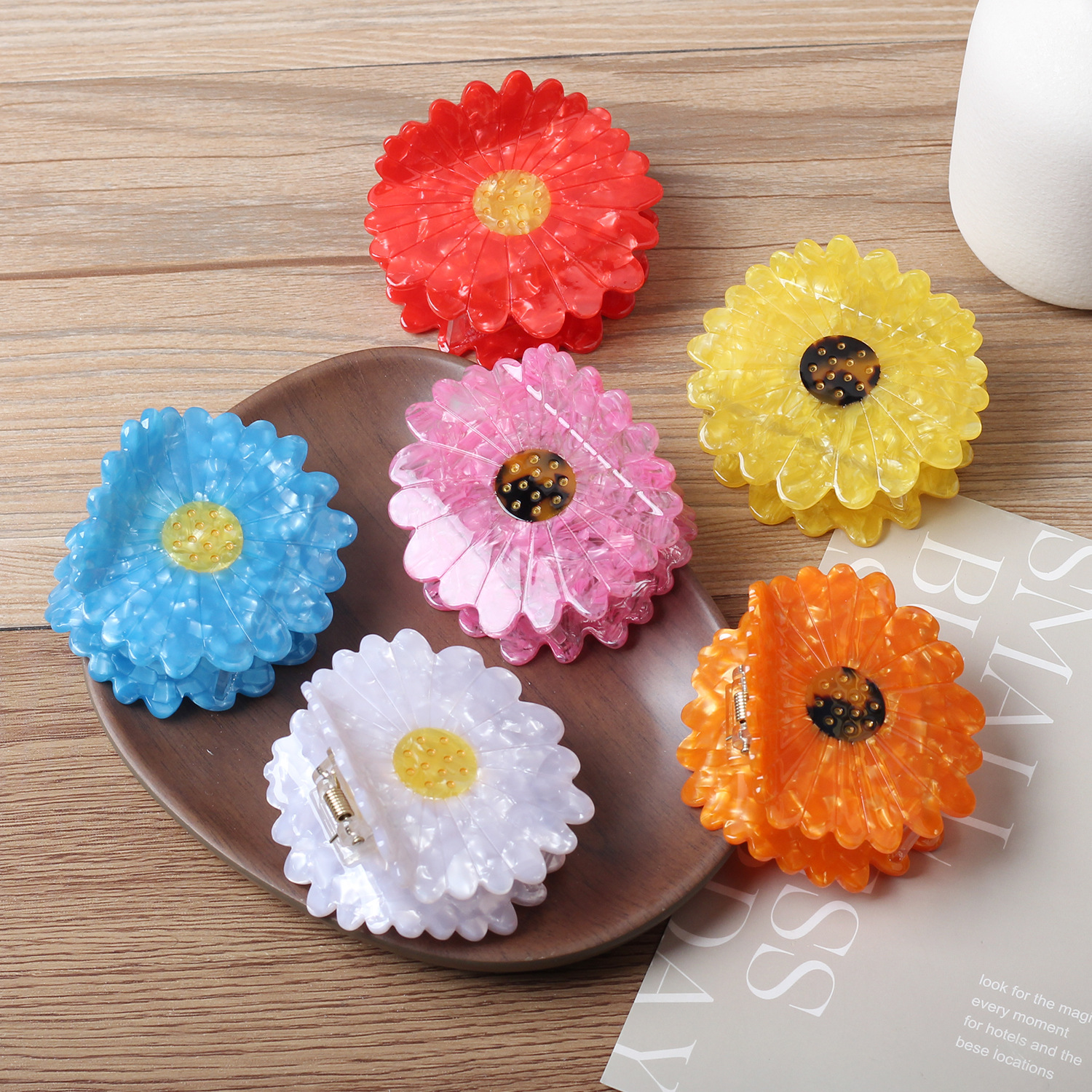 Nuevo acetato girasol pequeño clip de flequillo de margarita clip de tiburón girasol grande accesorios para el cabello de flores lindas image 1