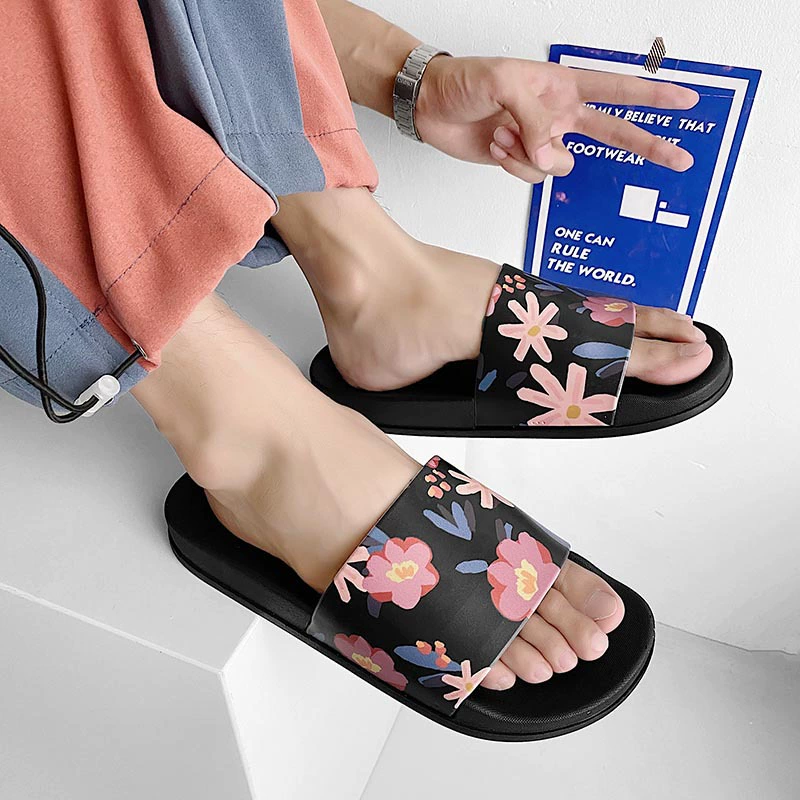 Фабричные прямые акварельные цветочные тапочки, женские домашние Нескользящие домашние летние тапочки на толстой подошве для пар, домашние сандалии и тапочки из партии
