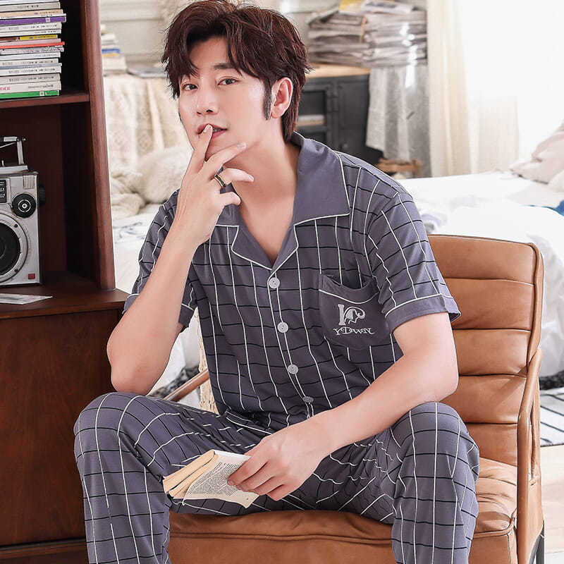 Pijamas de verano para hombre 100% algodón pantalones de manga corta verano para hombres jóvenes más tamaño Delgado homewear traje de hombre