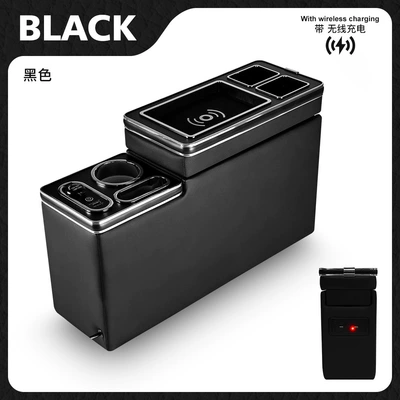 modification with wireless charging | Armrest box - black-wireless-charger-usb-colored-lights