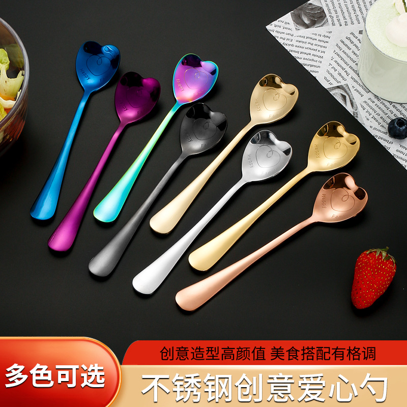 Cucharas de cubierta de acero inoxidable cucharas de amor cucharas de postre cucharas creativas de café cucharas de regalo cucharas de helado cucharas de restaurante