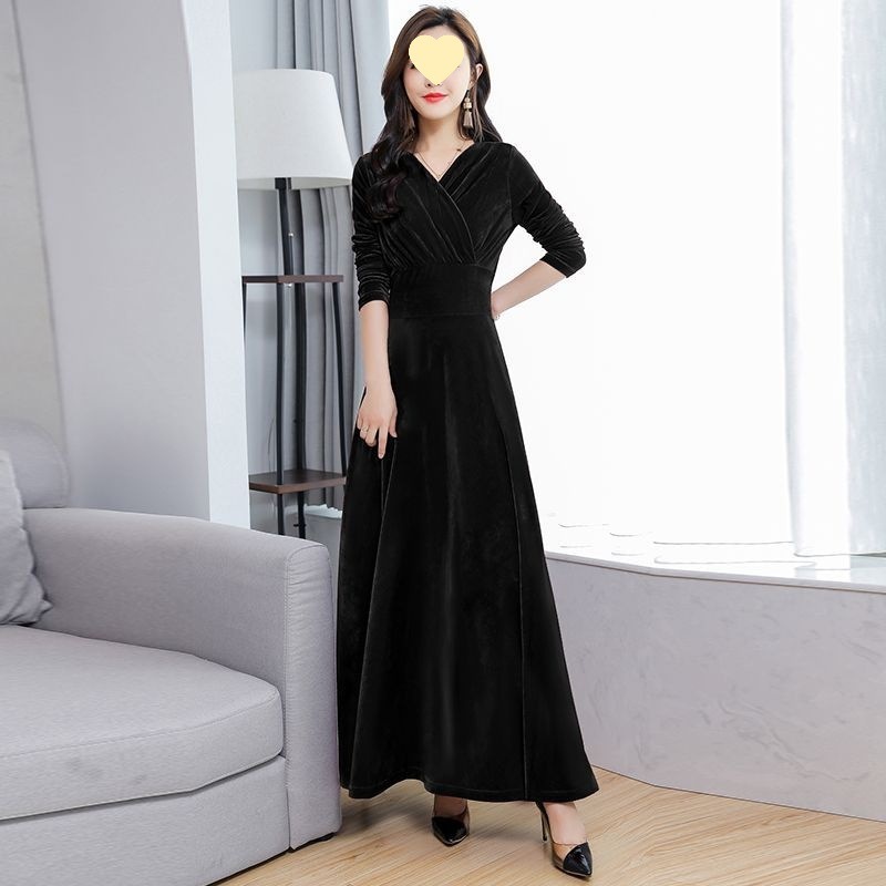 收腰冬装2025显瘦夫人春秋连衣裙高贵洋气新款长裙金丝绒女长袖贵|undefined