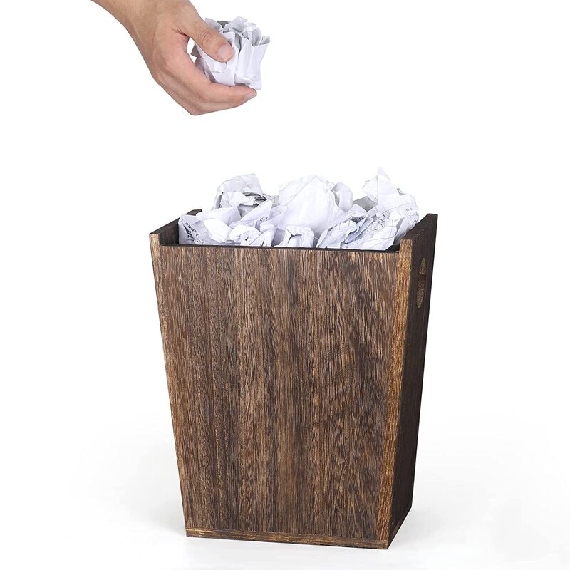 Office garbage basket household wooden garbage basket solid wood small trash can kitchen waste trash can bathroom garbage basket