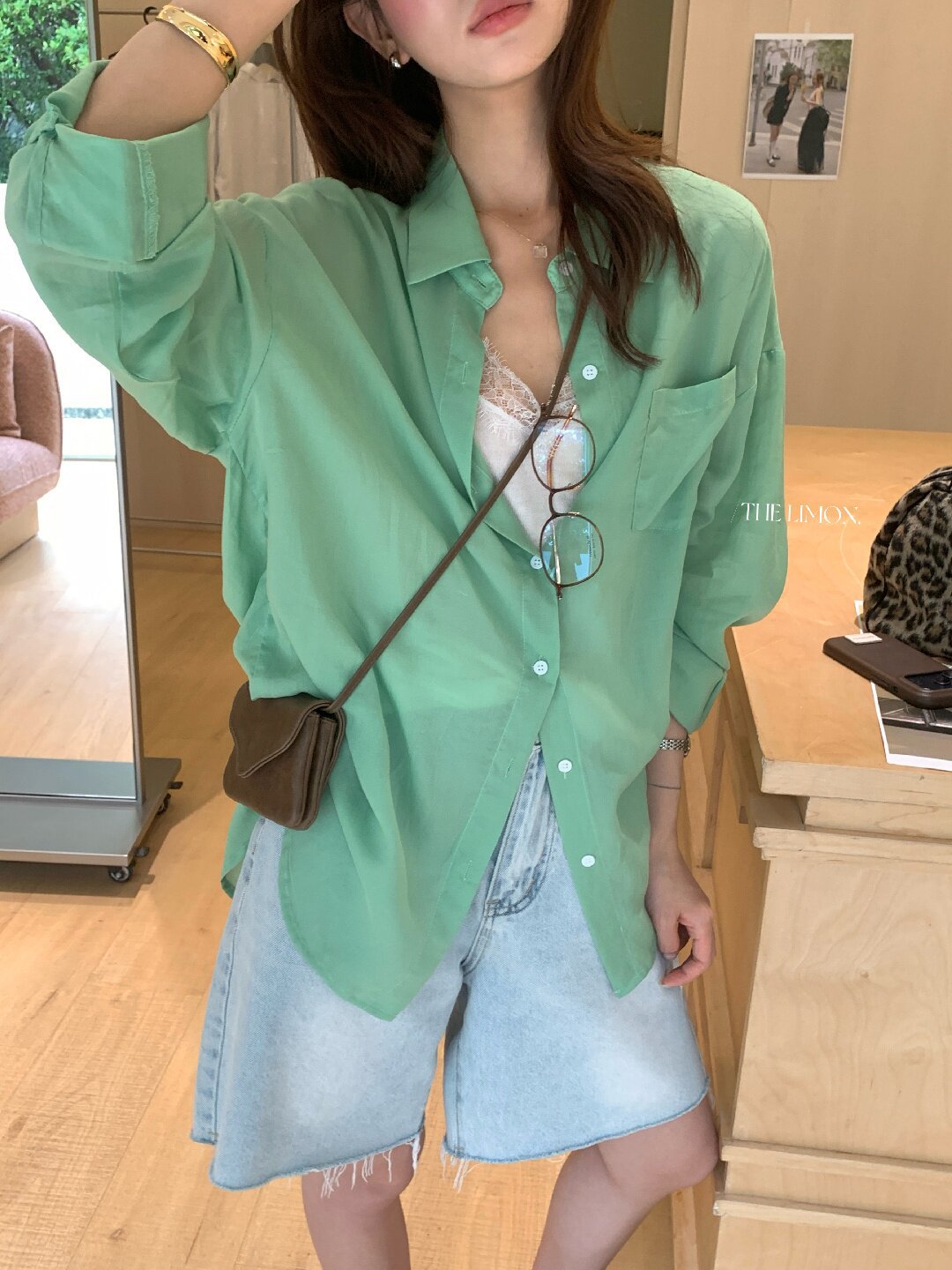 Áo sơ mi nữ tay dài chất liệu tencel phong cách lười biếng ấm áp — Vàng nhạt, xanh lam, Xanh lá cây nhạtcolor, màu hồng chi tiết 79