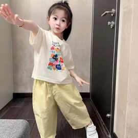2024女童夏季套装新款儿童裤子短袖印花上衣女宝宝夏装女童夏套装