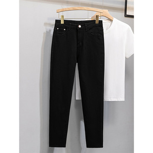 Pure Black Jeans Men's Summer Slim Fit Thin Pants 2025 New Casual Elastic Versatile Nine-Point Pants