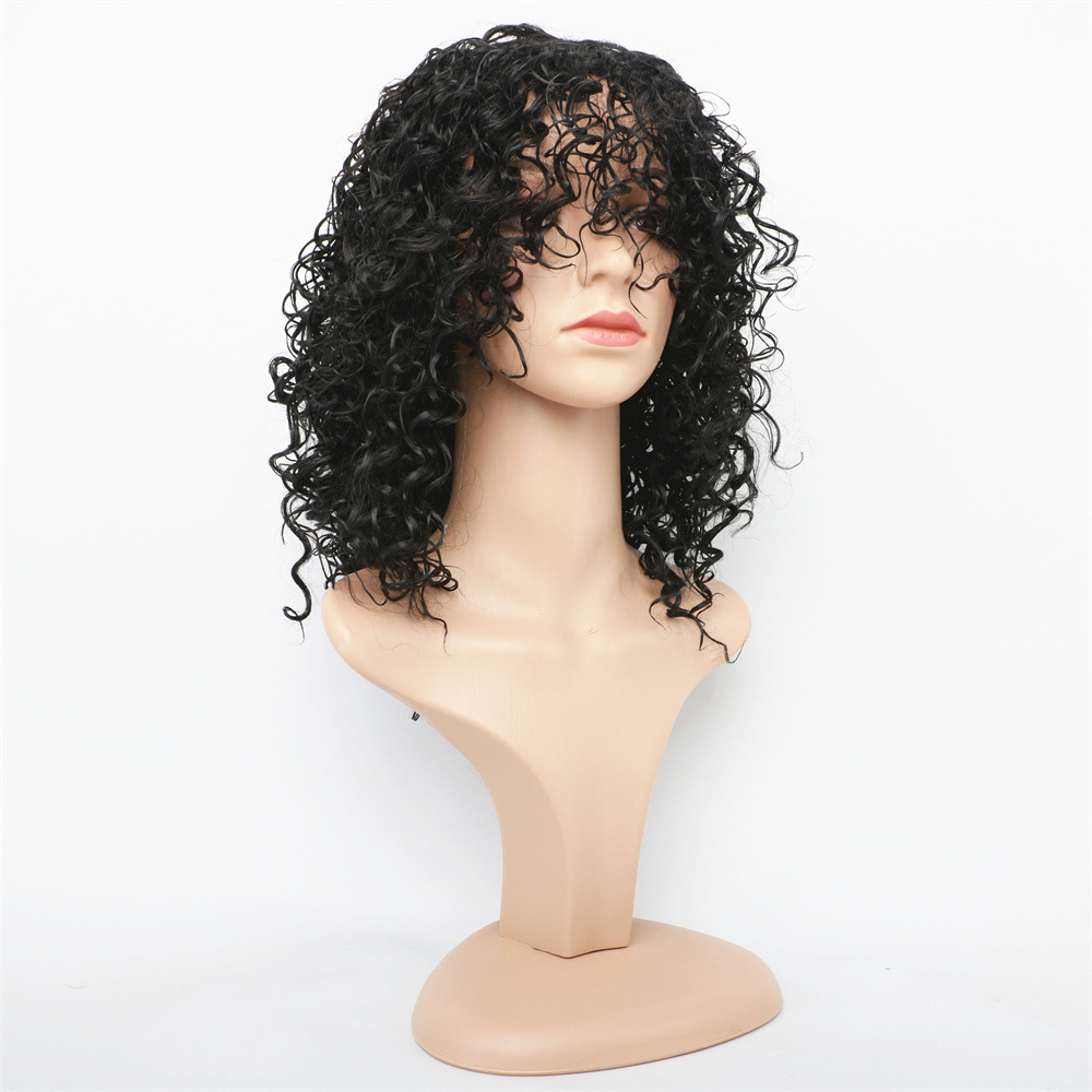 Synthetische Perücke, chemische Faser, mittellang, Damenmode-Perücke, flauschiger und explosiver Kopf, kleine Haare, Pony, kurze lockige Haarabdeckung_voghion.com