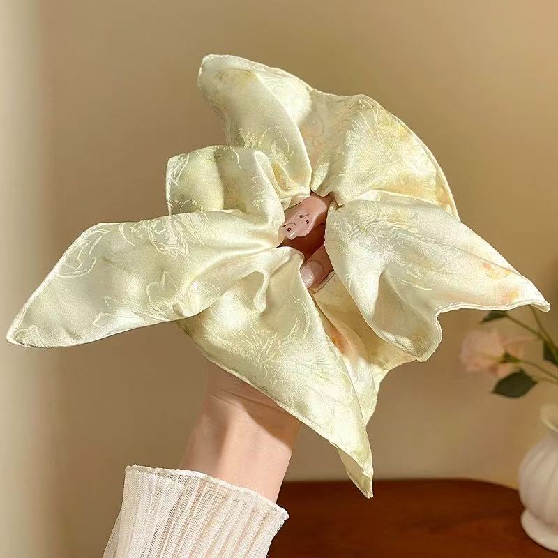 新しい中国風の花が染まったサテンスクエアスカーフ、女性用ヘアゴム、新鮮で甘いヘアゴム、優しいヘッドバンドヘアアクセサリー|undefined