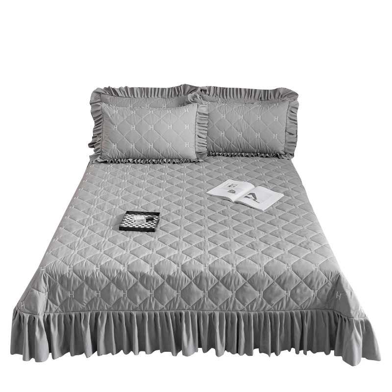 Comercio extranjero Simmons cubierta de cama de piel abrasiva de algodón engrosado cubierta de cama de encaje doble cubierta de cama falda cubierta de cama al por mayor