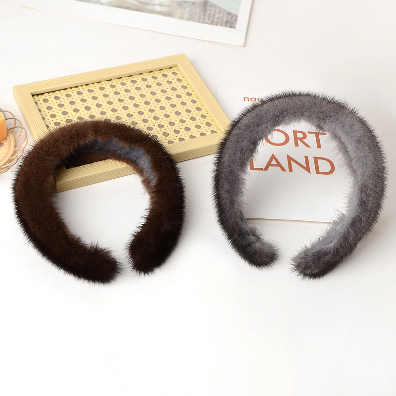 Corea del Sur visón pelo banda piel pelo banda ancho borde Internet celebridad invierno piel visón pelo headwear color sólido diadema