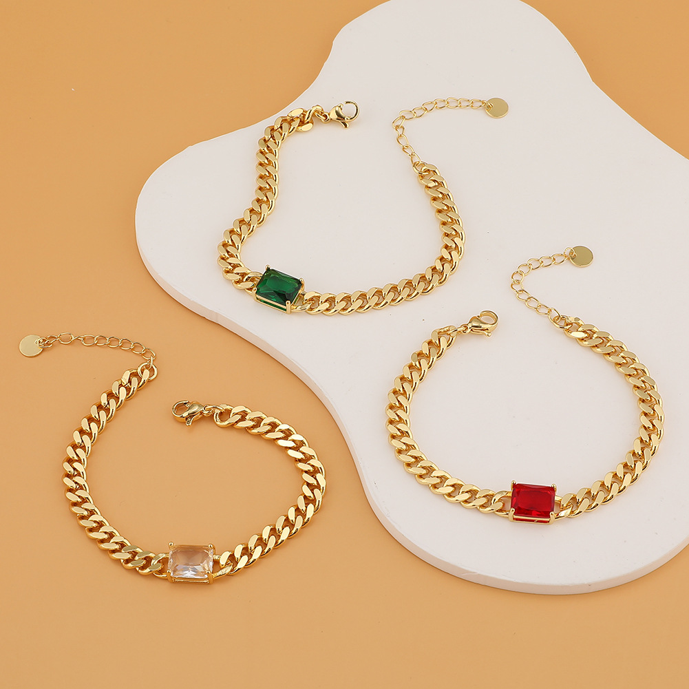 Fashion Square Copper Gold Plated Inlay Zircon Bracelets