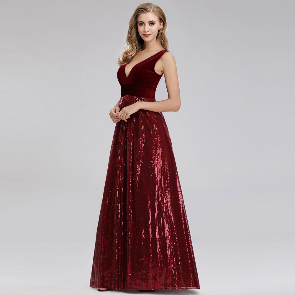 ​​Elegant V-Neck Sleeveless Floor-Length Sequin Velvet Evening Gown – Stunning Velvet Performance Dress With Flared Hem For Galas Special Occasions​​_voghion.com