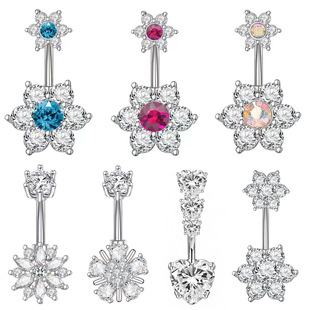 Cross-border e-commerce hot belly button ring copper inlaid zircon flower snowflake heart-shaped belly button ring Europe and the United States puncture jewelry wholesale