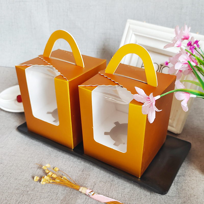 外贸亚马逊爆款单粒金色手提马芬烘焙包装盒西点甜品1格纸杯蛋糕