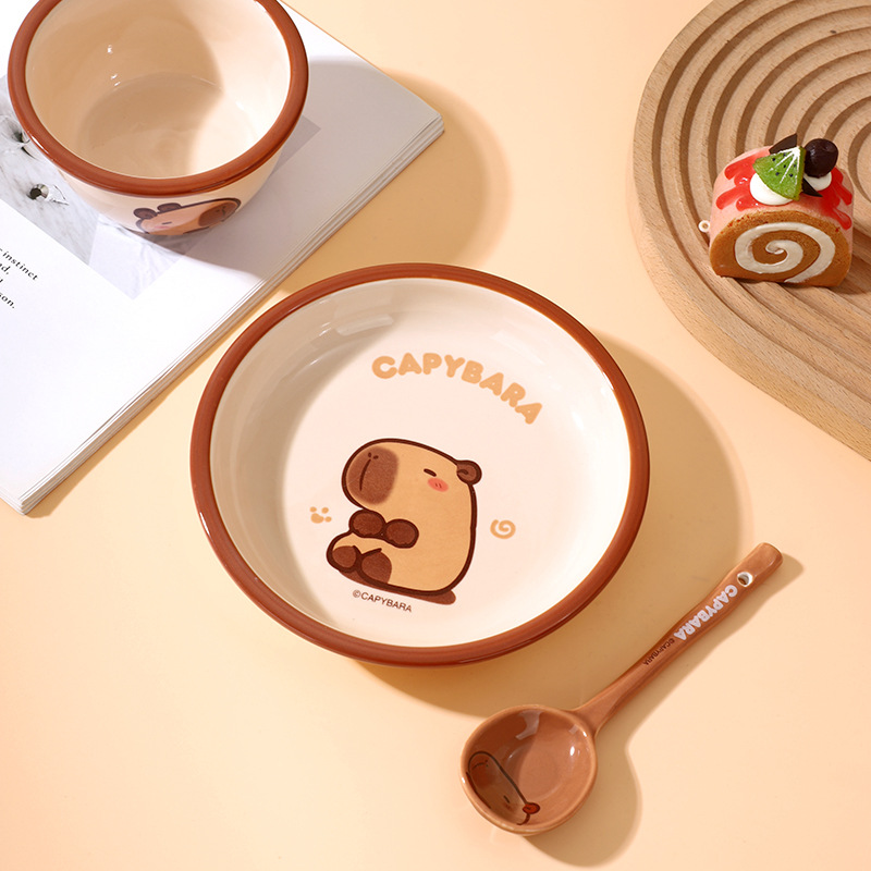 Kapibala nueva cuchara de cerámica de dibujos animados cuchara de mango largo cuchara redonda cuchara de sopa para el hogar cuchara linda para comer para niños